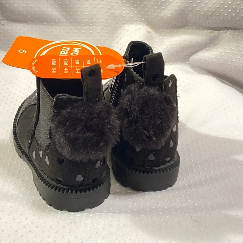 Wonder Nation Shoes Girls Size 5 Black‎ Side Zip New With Tags Cat Print
